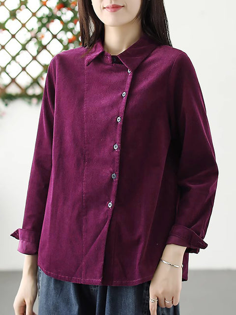 Plus Size Women Autumn Solid Croduroy Cardigan Shirt