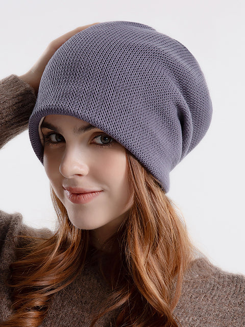 Women Casual Winter Solid Cotton Keep Warm Knit Cap