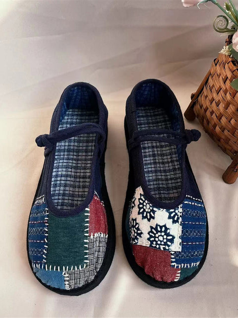 Sapatos femininos étnicos de verão com emenda de algodão