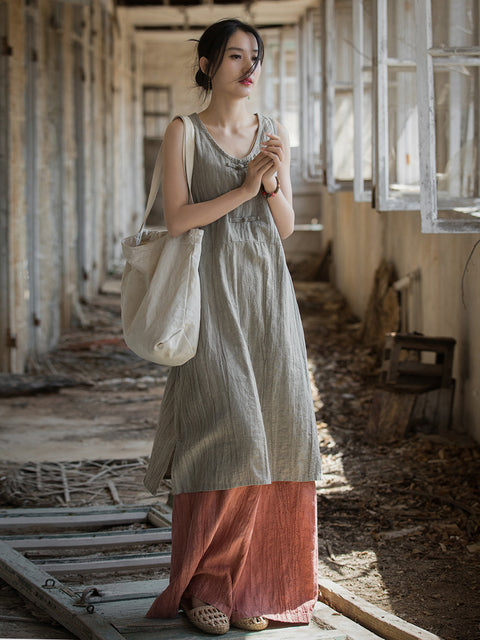 Vestido feminino vintage de verão com colete tie-dye