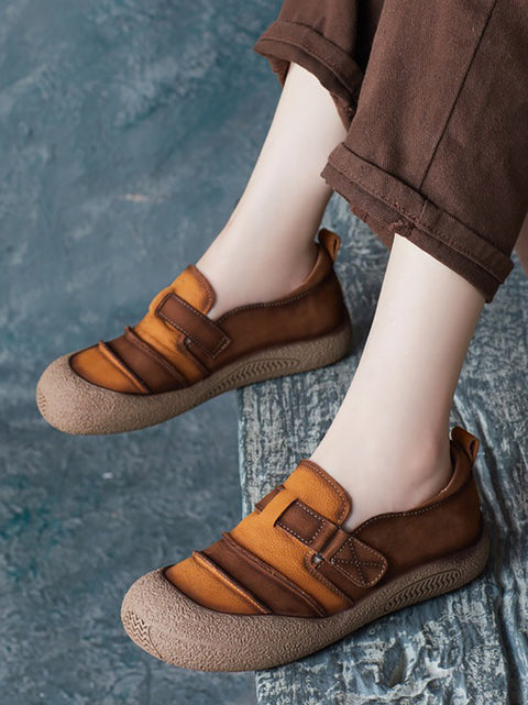 Women Summer Leather Colorblock Flat Shoes