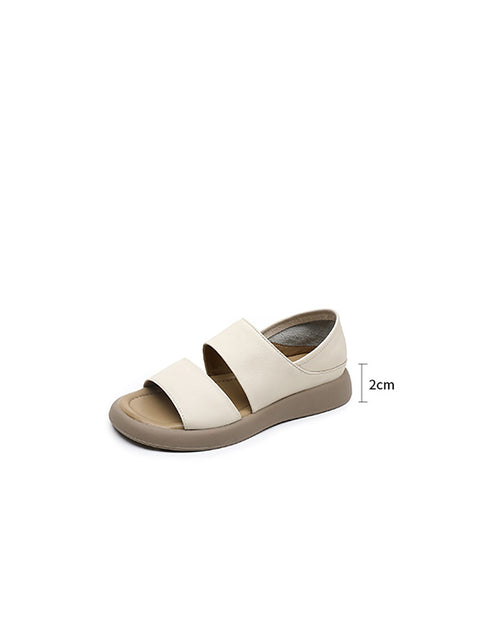 Sapatos femininos de couro sólido de verão Soft Peep-toe planos