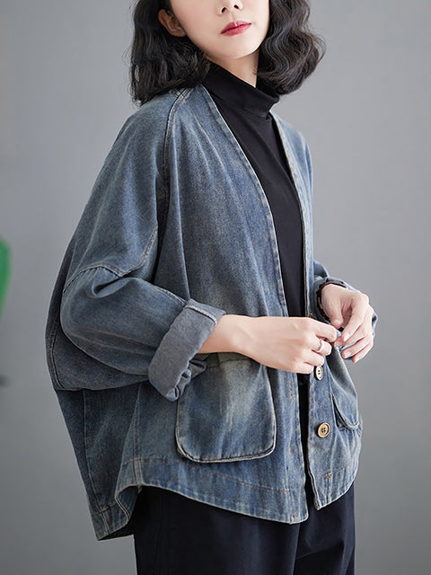 Women Retro Washed Spring Denim Short Coat