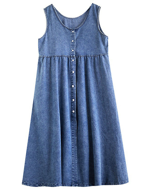 Vestido feminino casual verão sólido jeans solto colete