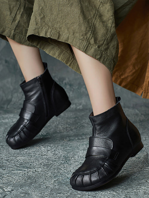 Women Vintage Winter Genuine Leather Spliced Ankle Boots