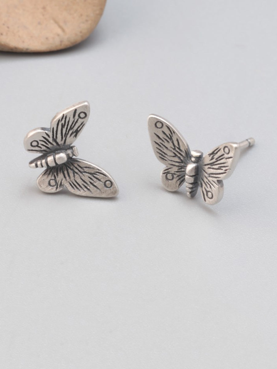 Brincos de orelha de borboleta com flor vintage S925Sliver