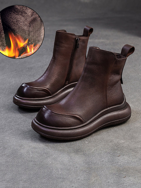 Women Winter Casual Zipper Leather Mid Heel Boots