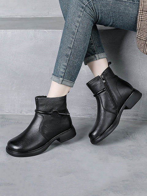 Women Casual Genuine Leather Low Heel Martin Boots