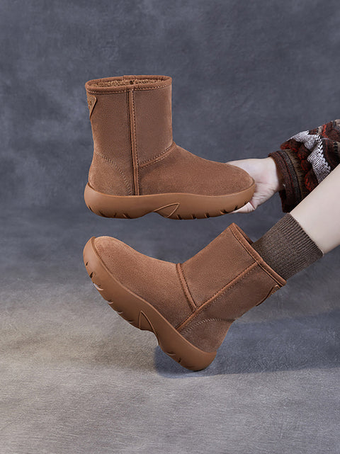 Botas de neve femininas de salto baixo com forro de lã quente para inverno