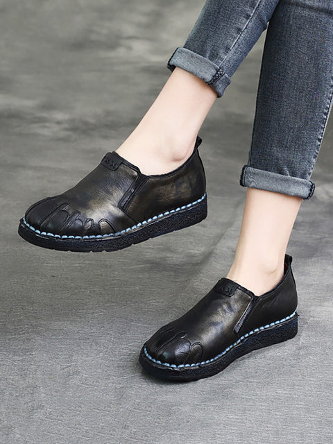 Women Vintage Leather Spliced Spring Flat Shoes