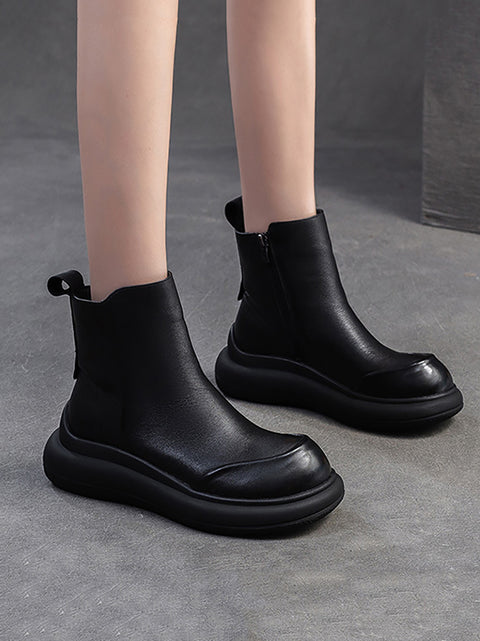 Women Winter Casual Zipper Leather Mid Heel Boots