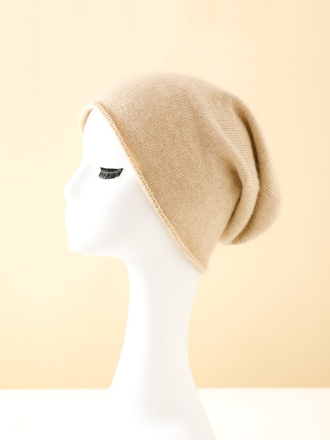 Women Casual Solid Warm Hemming Knit Hat