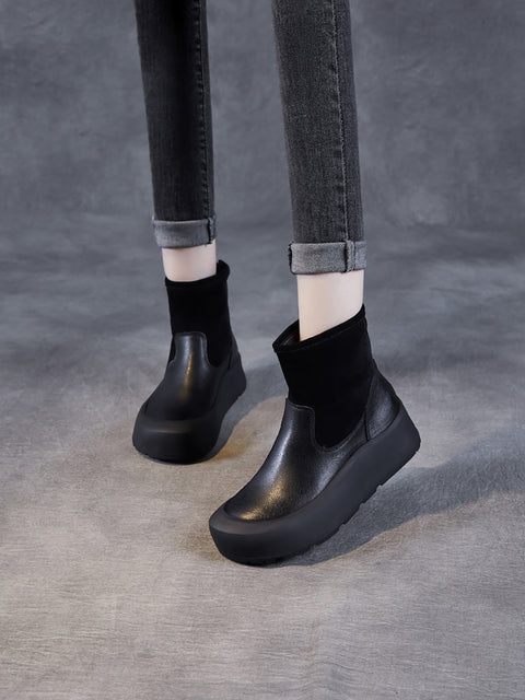 Women Winter Genuine Leather Platform Ankle Boots