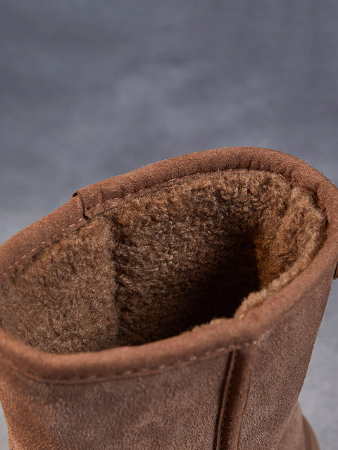 Women Winter Warm Fleece-lined Leather Low Heel Snow Boots