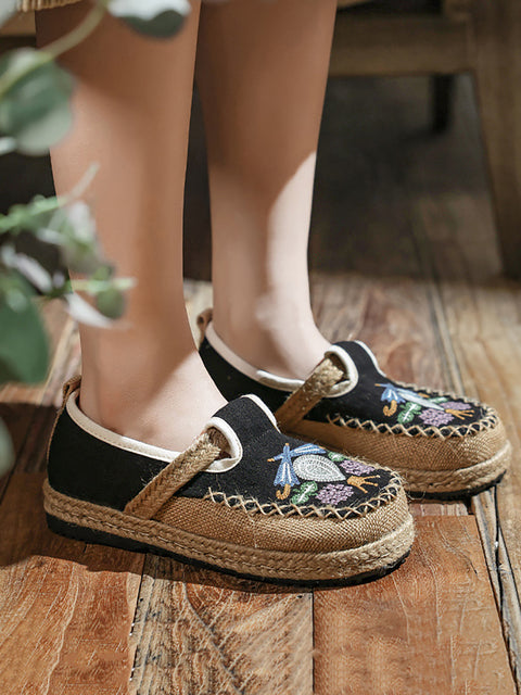 Sapatos femininos de verão com flor étnica bordada e emendada