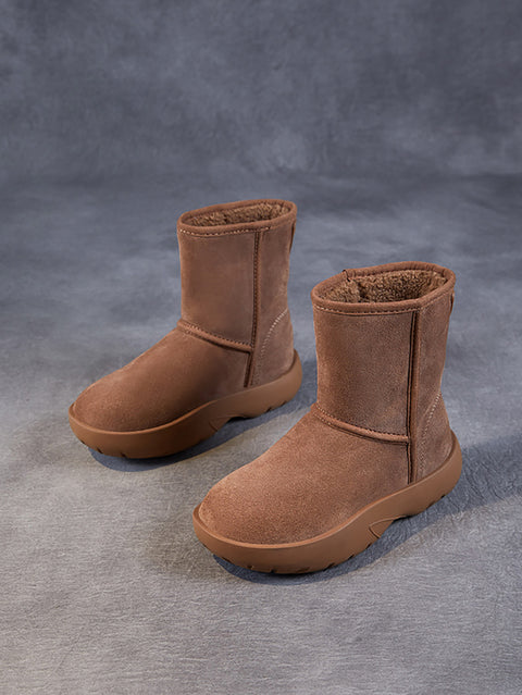 Botas de neve femininas de salto baixo com forro de lã quente para inverno