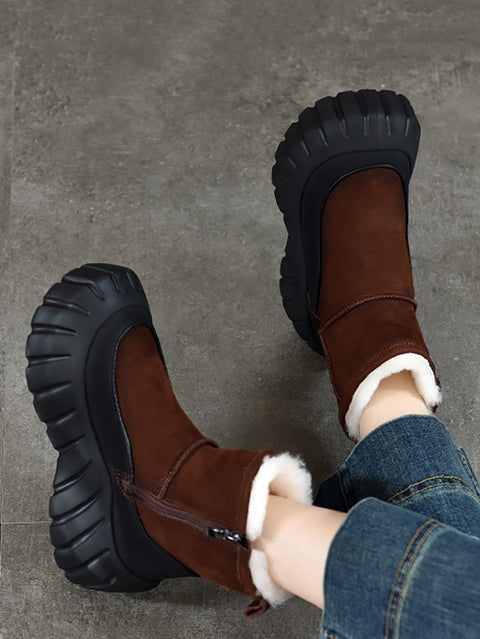 Women Winter Genuine Leather Fleece-lined Platform Boots