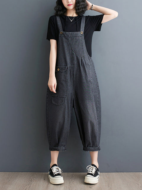 Women Summer Solid Casual Loose Denim Jumpsuits