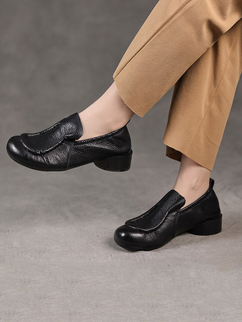 Women Summer Retro Soft Genuine Leather Low Heel Shoes