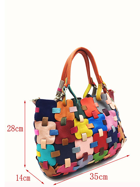 Moda feminina Couro Genuíno Bolsa Emendada Xadrez