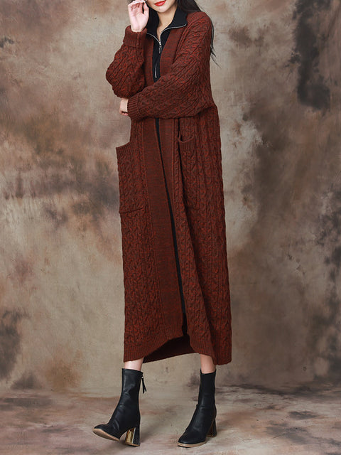 Mulheres Inverno Sólido Vintage Malha Maxi Casaco