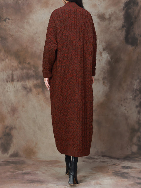 Mulheres Inverno Sólido Vintage Malha Maxi Casaco