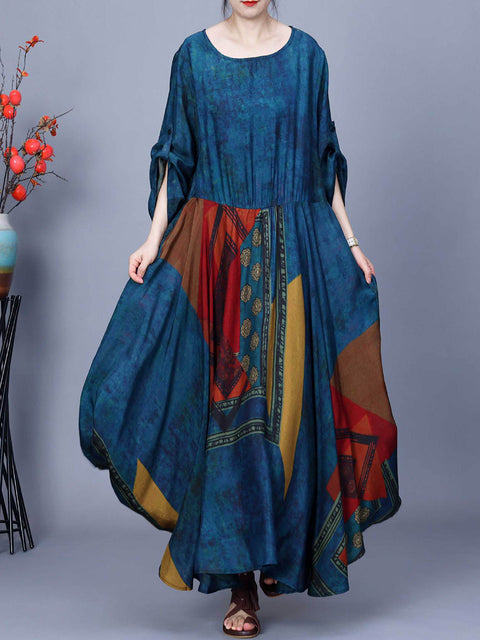 Women Spring Artsy Spliced Loose Maxi Dress