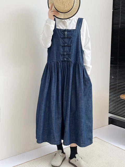 Vestido feminino primavera vintage com fivela jeans