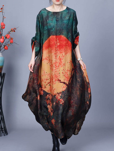 Women Spring Vintage Flower Print Long Dress