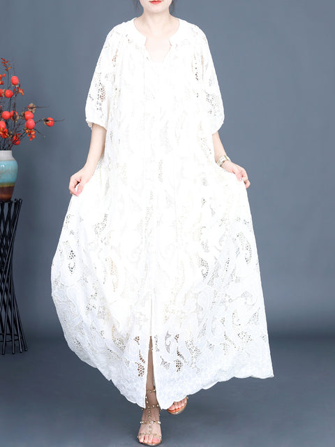 Women Summer Artsy Cutout Lace Maxi Dress