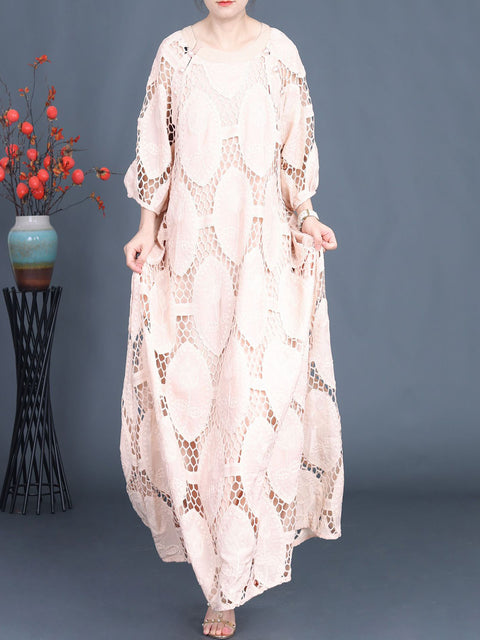 Women Summer Artsy Solid Cutout Maxi Dress