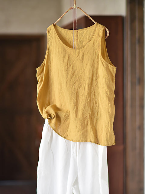 Women Summer Casual Solid O-Neck Thin Loose Vest