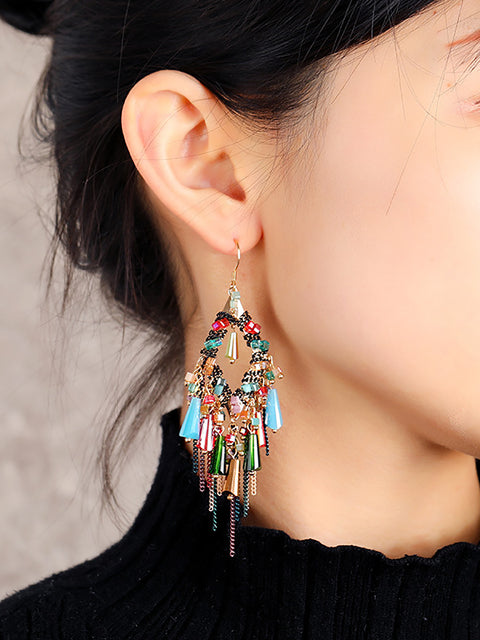 Bohemia Women S925Sliver Tassel Pandent Earrings