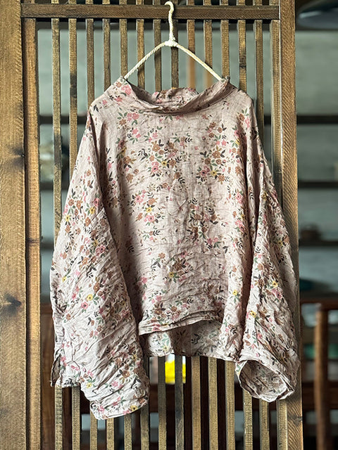 Blusa feminina Artsy Autumn Flower com gola alta Ramie