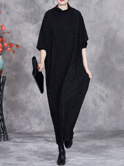 Women Autumn Artsy Solid Cashmere Loose Knit Dress