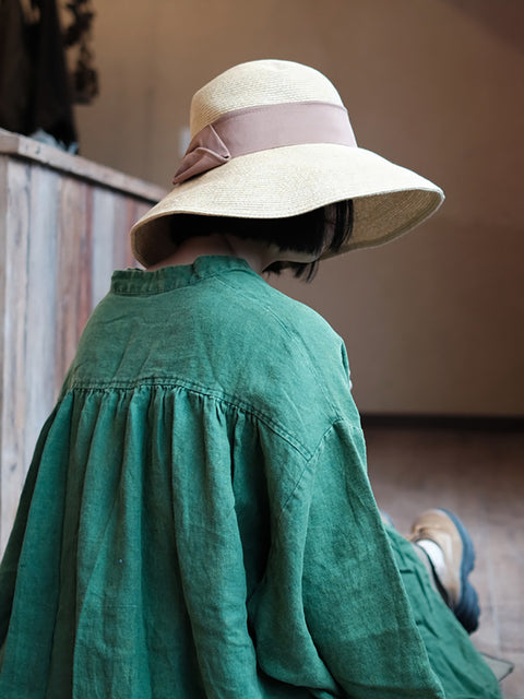 Vestido de roupão de linho vintage com flores para mulheres