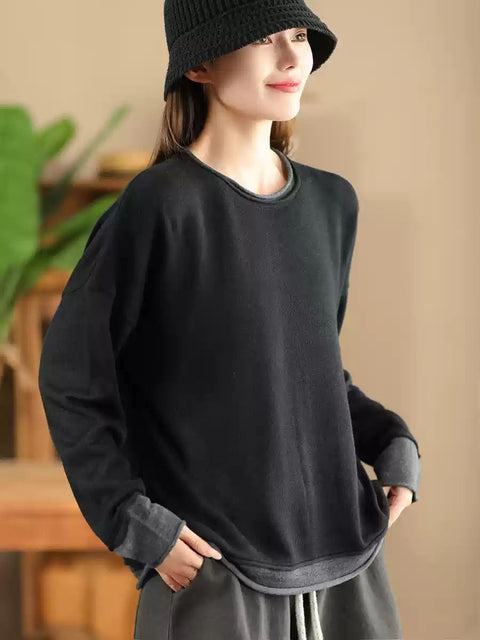 Women Casual Autumn Colorblock O-Neck Blouse