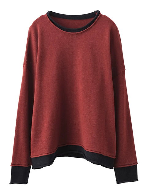 Women Casual Autumn Colorblock O-Neck Blouse