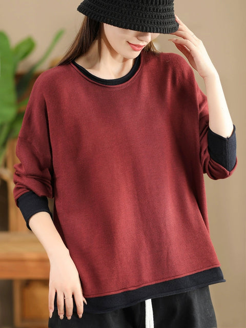 Women Casual Autumn Colorblock O-Neck Blouse