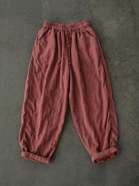 Women Autumn Vintage Solid Linen Loose Pants