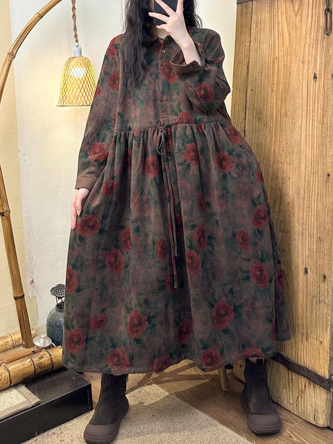 Vestido feminino vintage floral primavera longo