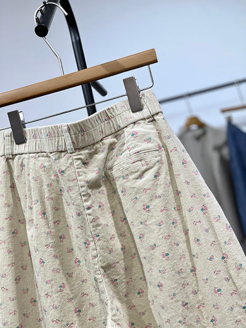 Calças harém jeans femininas retrô com flores de outono