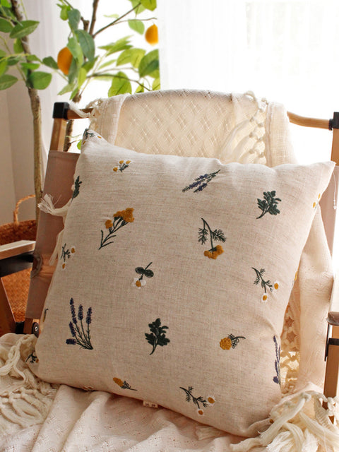 Artsy Floral Embroidery Linen Sofa Bed Pillowcases