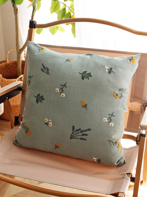 Artsy Floral Embroidery Linen Sofa Bed Pillowcases