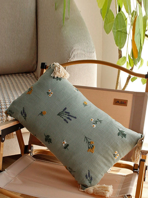 Artsy Floral Embroidery Linen Sofa Bed Pillowcases