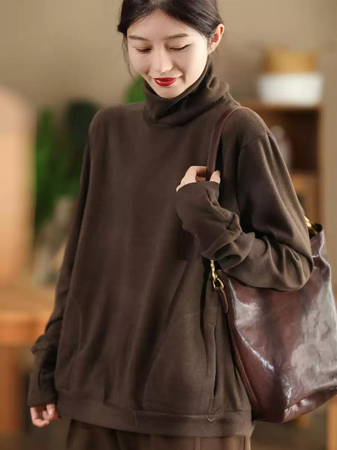 Women Autumn Solid Warm Turtleneck Shirt