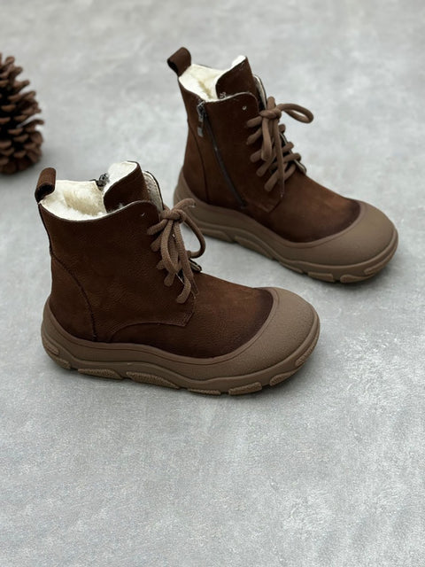 Women Winter Leather Fleece-lined Martin Boots