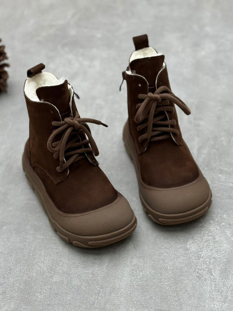 Botas Martin de couro forradas com lã para mulheres no inverno