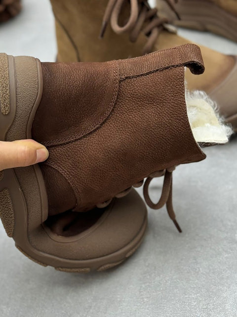 Botas Martin de couro forradas com lã para mulheres no inverno