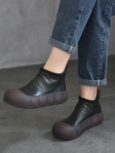 Women Vintage Autumn Soft Leather Platform Boots